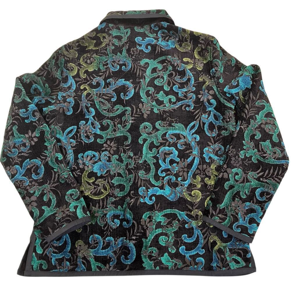 Coldwater Creek Sz XS Pet Brocade Reversible Tapestry Jacket Blazer Green Black - Picture 14 of 16